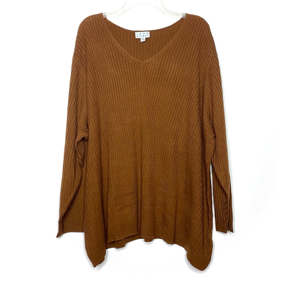 Joan Rivers Ribbed V-neck Sweater 3X Tan